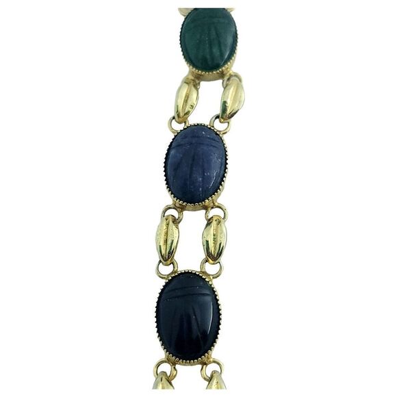 Vintage Egyptian Revival Wrist Watch Carved Gemstone Scarabs By Sutton WORKS main image 6